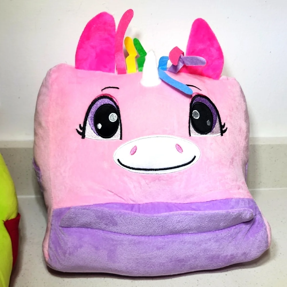 Plush Unicorn Pillow. Tablet , Book, Phone Holder. Purple And Pink NEW with Tags - Picture 3 of 9